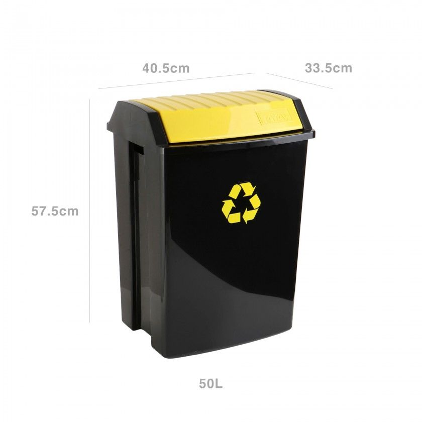 Balde Reciclagem com Tampa Basculante Preto / Amarelo 50L 40.5X33.5X57.5cm Balde Reciclagem com Tampa Basculante Preto / Amarelo 50L 40.5X33.5X57.5cm