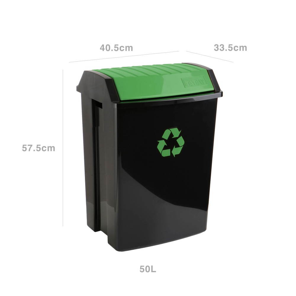 Balde Reciclagem com Tampa Basculante Preto / Verde 50L 40.5X33.5X57.5cm