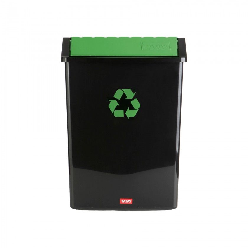 Balde Reciclagem com Tampa Basculante Preto / Verde 50L 40.5X33.5X57.5cm Balde Reciclagem com Tampa Basculante Preto / Verde 50L 40.5X33.5X57.5cm