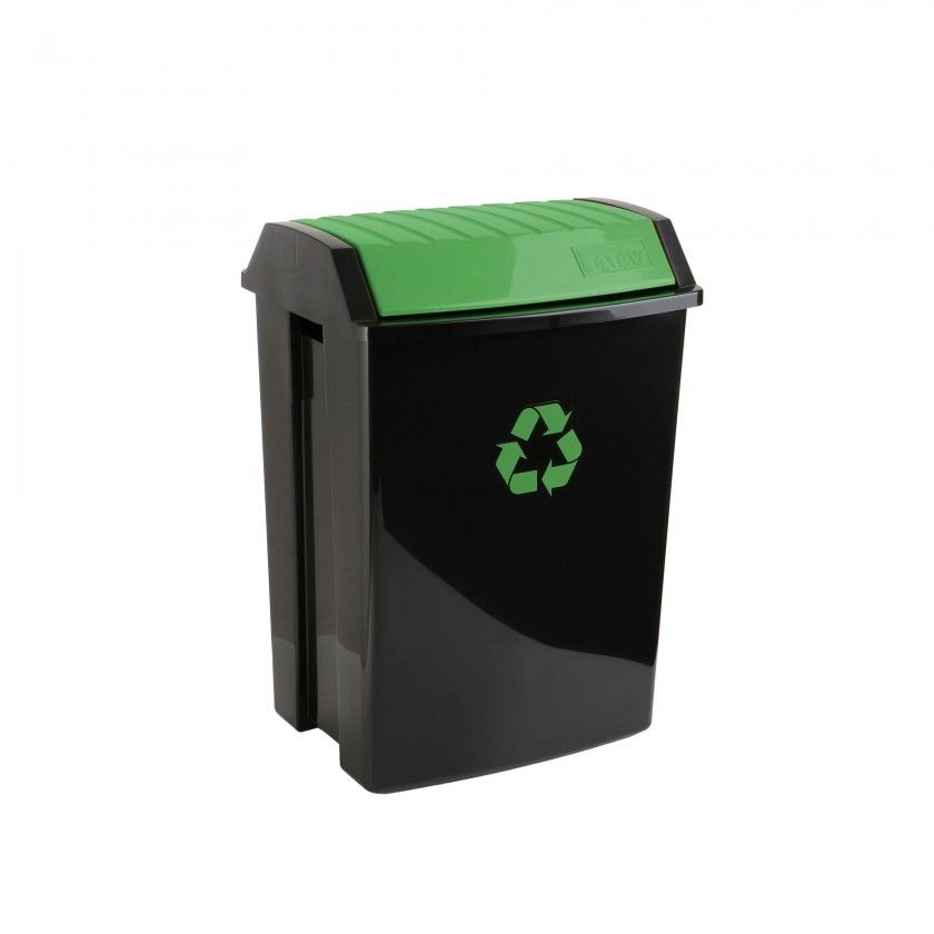 Balde Reciclagem com Tampa Basculante Preto / Verde 50L 40.5X33.5X57.5cm