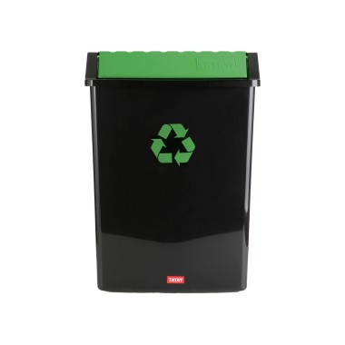 Balde Reciclagem com Tampa Basculante Preto / Verde 50L 40.5X33.5X57.5cm