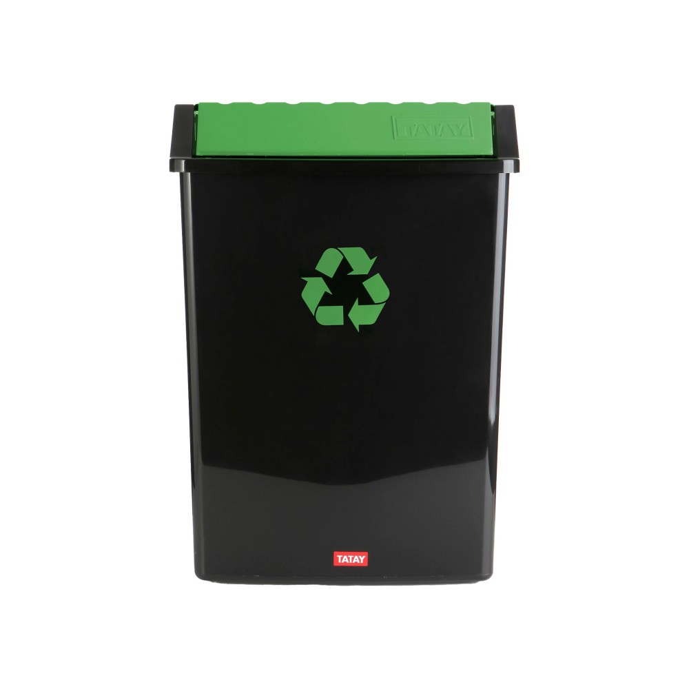 Balde Reciclagem com Tampa Basculante Preto / Verde 50L 40.5X33.5X57.5cm