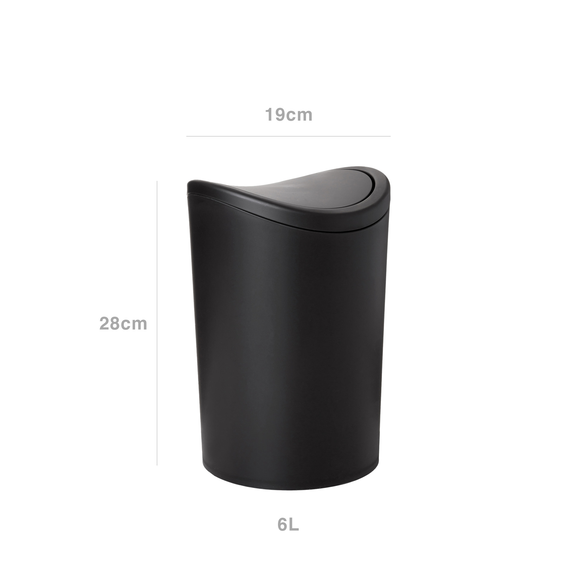 Balde WC com Tampa Basculante Standard Preto 6L 19X28cm