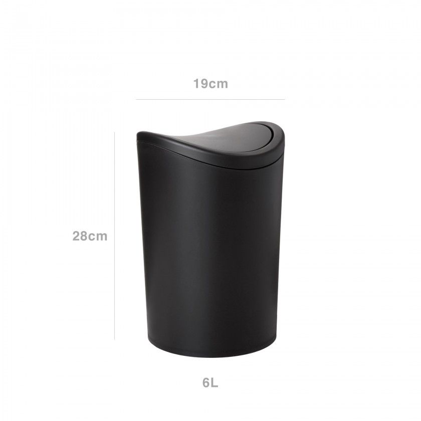 Balde WC com Tampa Basculante Standard Preto 6L 19X28cm Balde WC com Tampa Basculante Standard Preto 6L 19X28cm