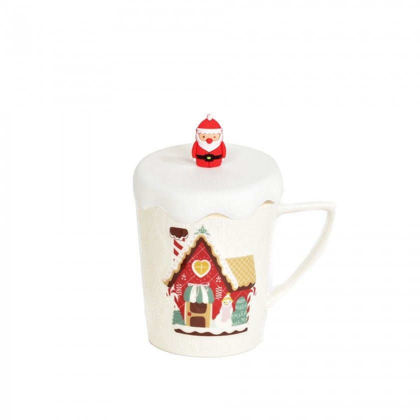 Caneca Natal com Tampa Neve Sortido 380ml 9X13X11cm