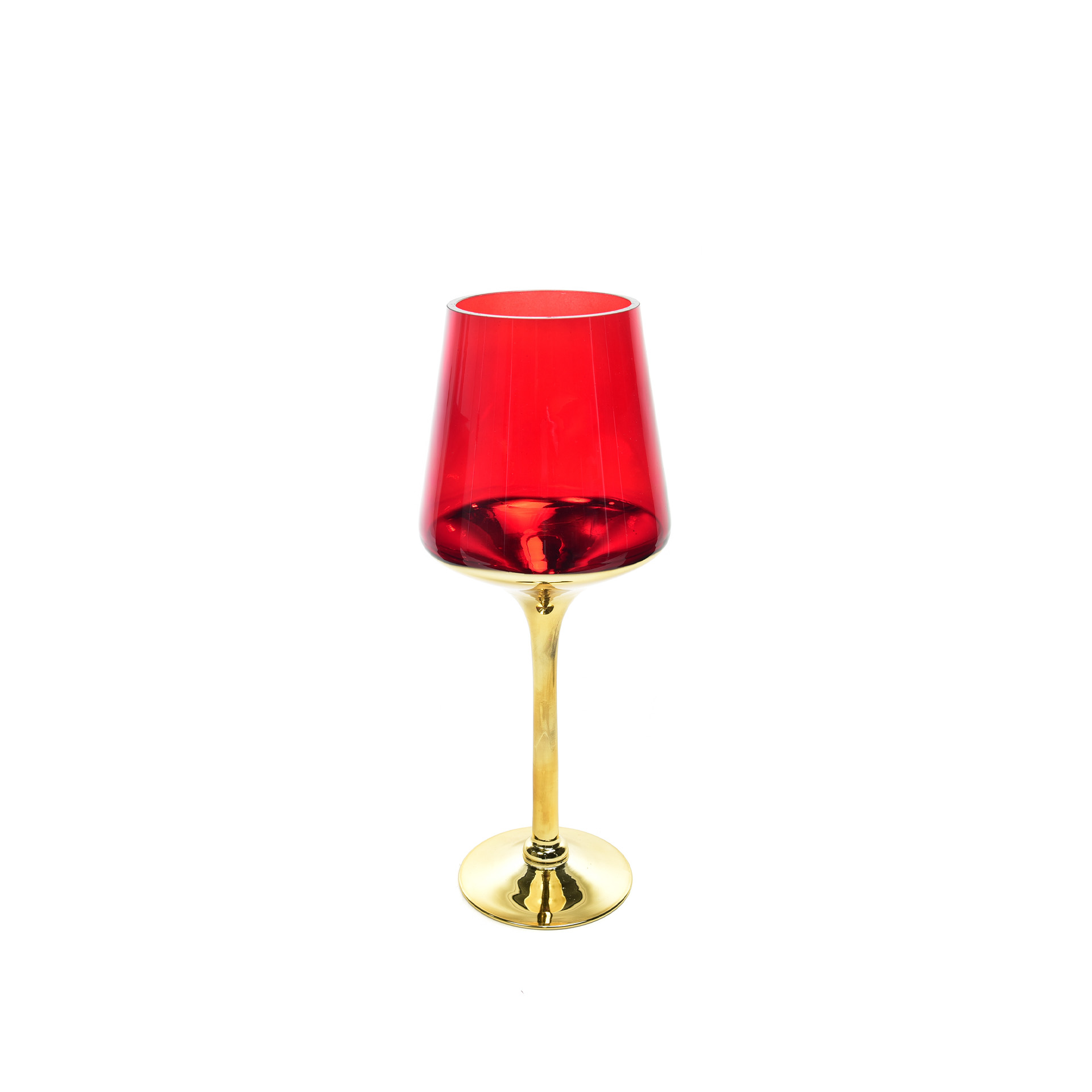 Porta Velas Cristal Dourado/Vermelho