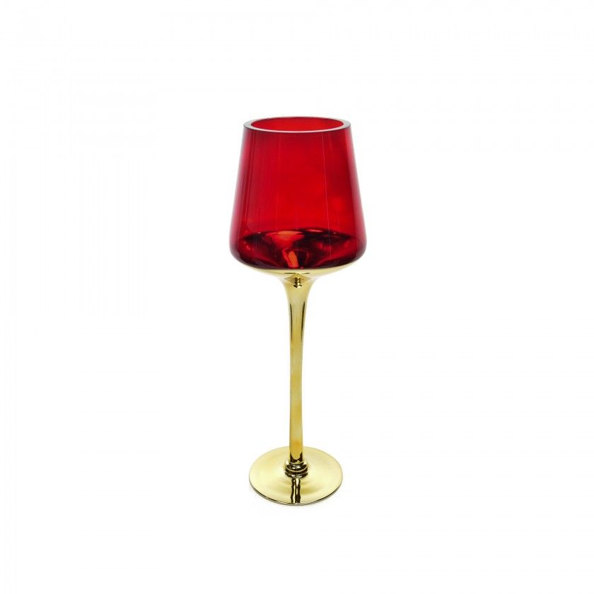 Porta Velas Cristal Dourado/Vermelho 14X40cm Porta Velas Cristal Dourado/Vermelho 14X40cm