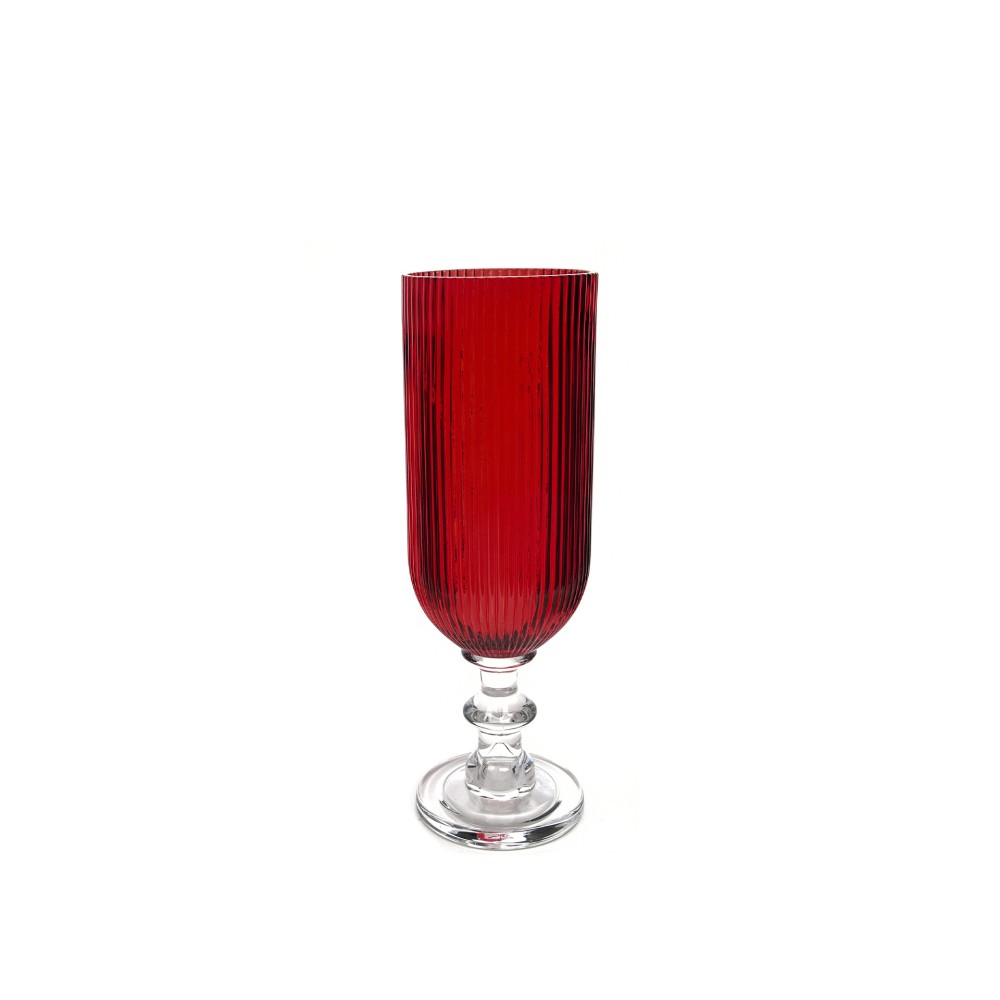 Porta Velas Cristal com P� Redondo Vermelho 11.5X35cm