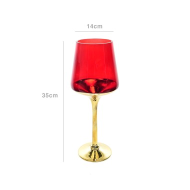 Porta Velas Cristal Dourado/Vermelho
