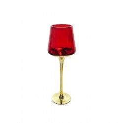 Porta Velas Cristal Dourado/Vermelho 14X40cm Porta Velas Cristal Dourado/Vermelho 14X40cm