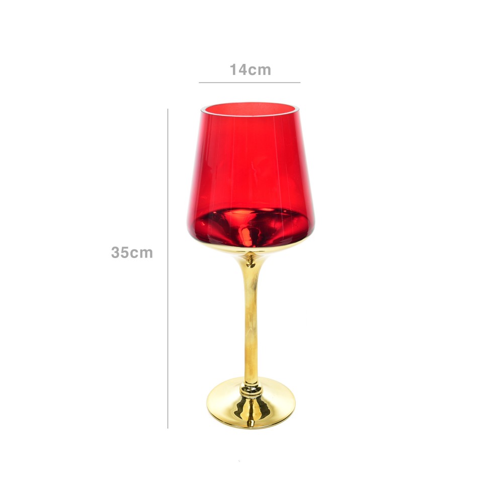 Porta Velas Cristal Dourado/Vermelho