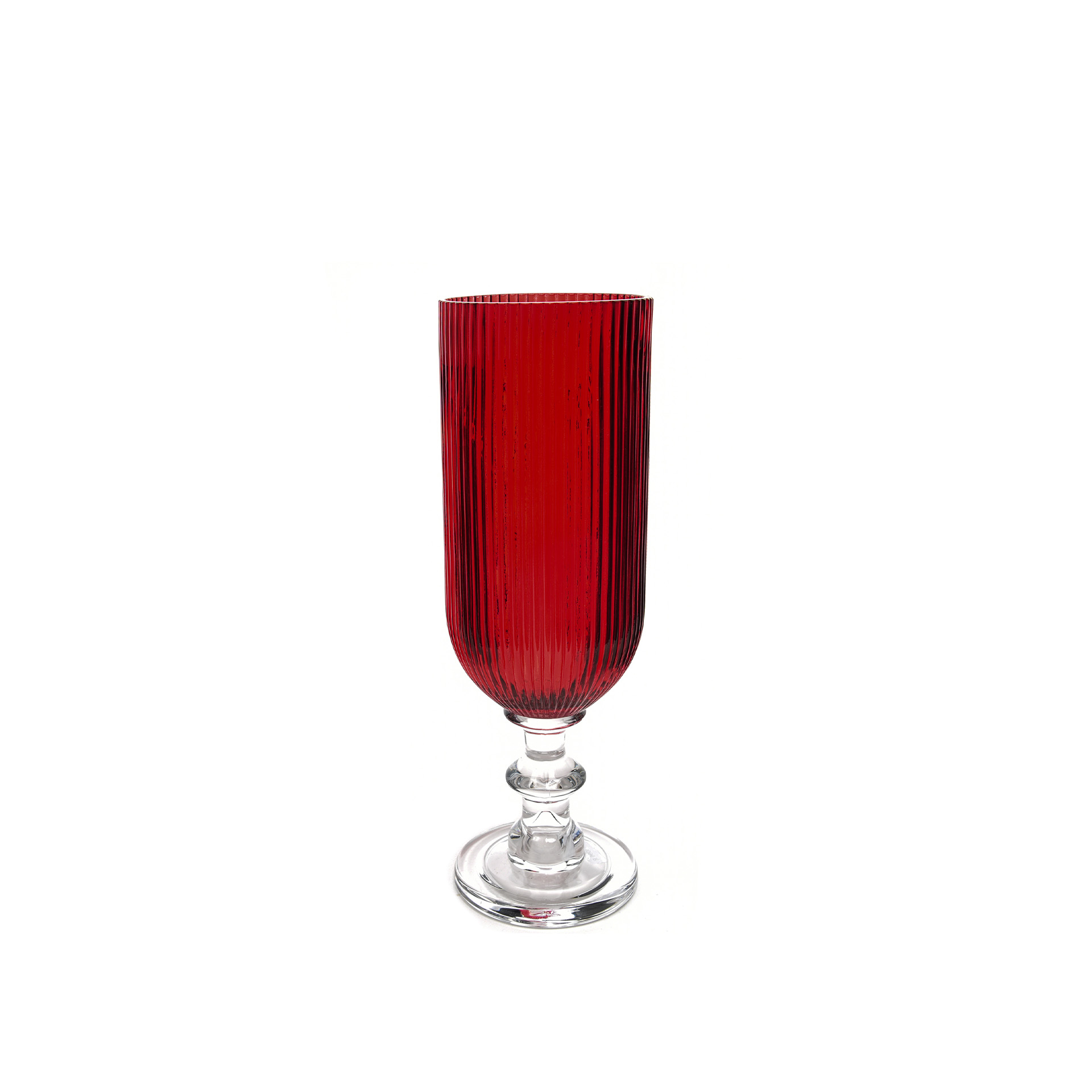 Porta Velas Cristal com Pé Redondo Vermelho 11.5X35cm