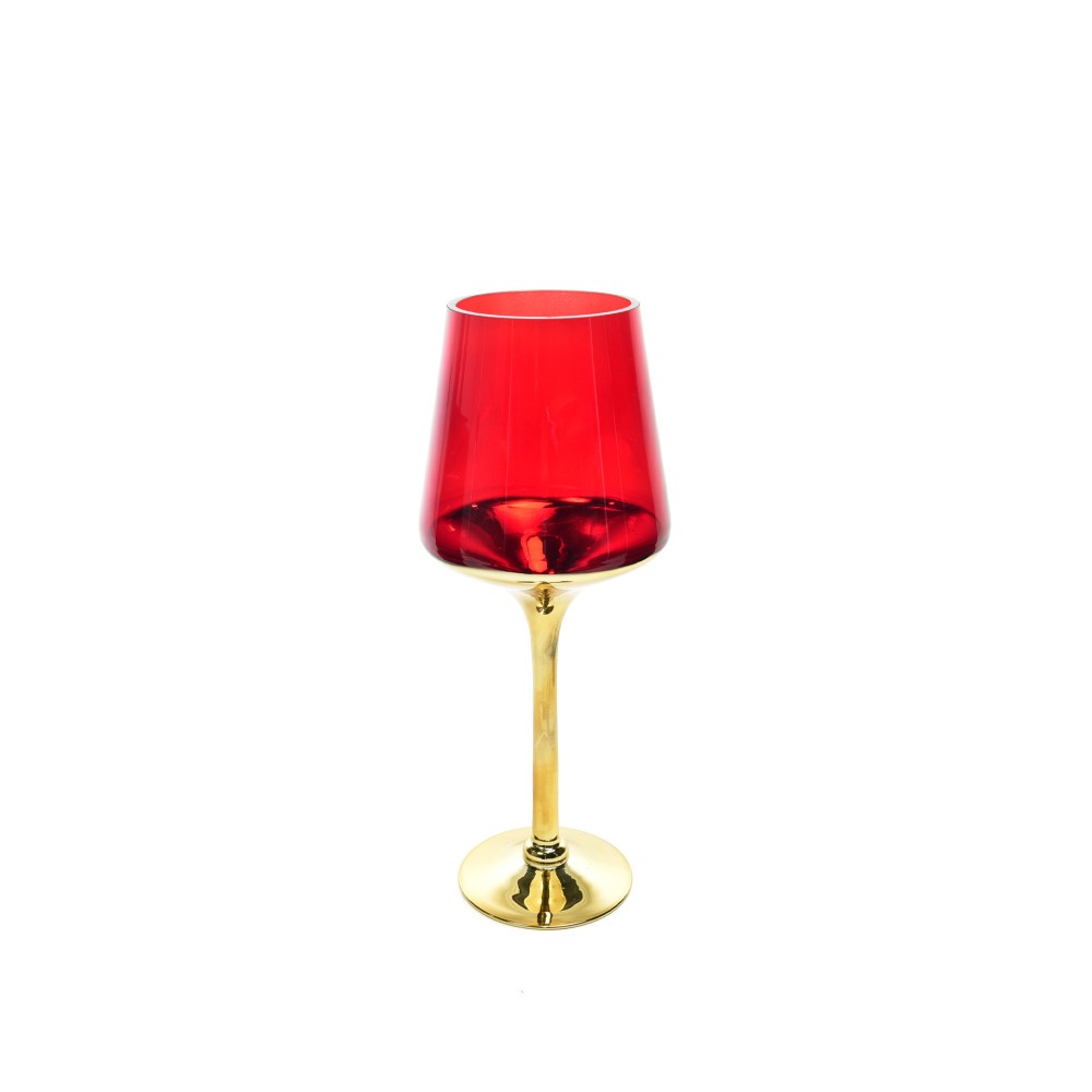 Porta Velas Cristal Dourado/Vermelho