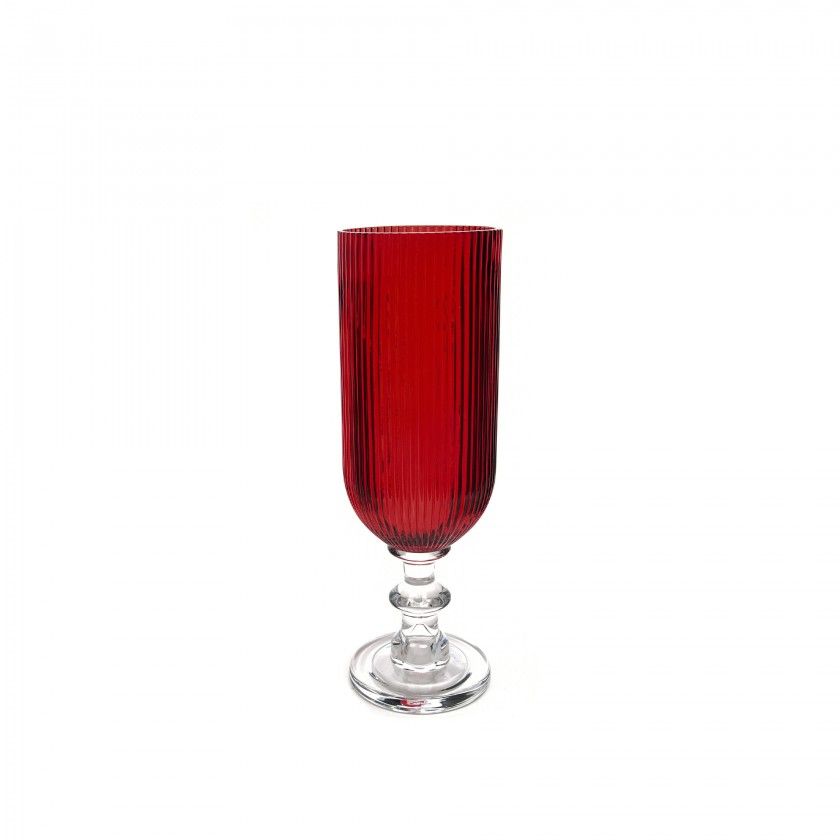 Porta Velas Cristal com Pé Redondo Vermelho 11.5X35cm Porta Velas Cristal com Pé Redondo Vermelho 11.5X35cm