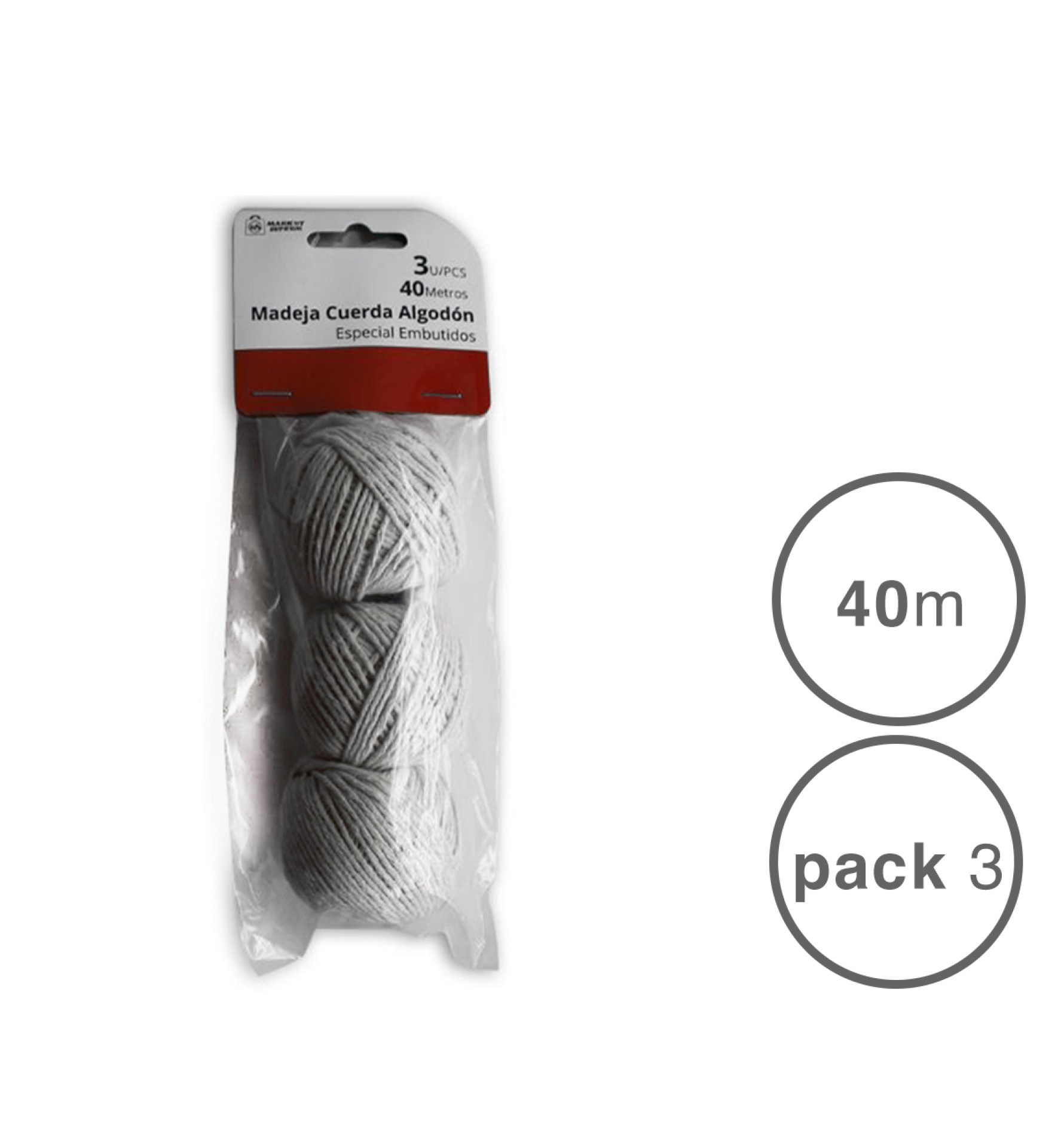 Novelo Corda Algodão Branco 40m Pack 3