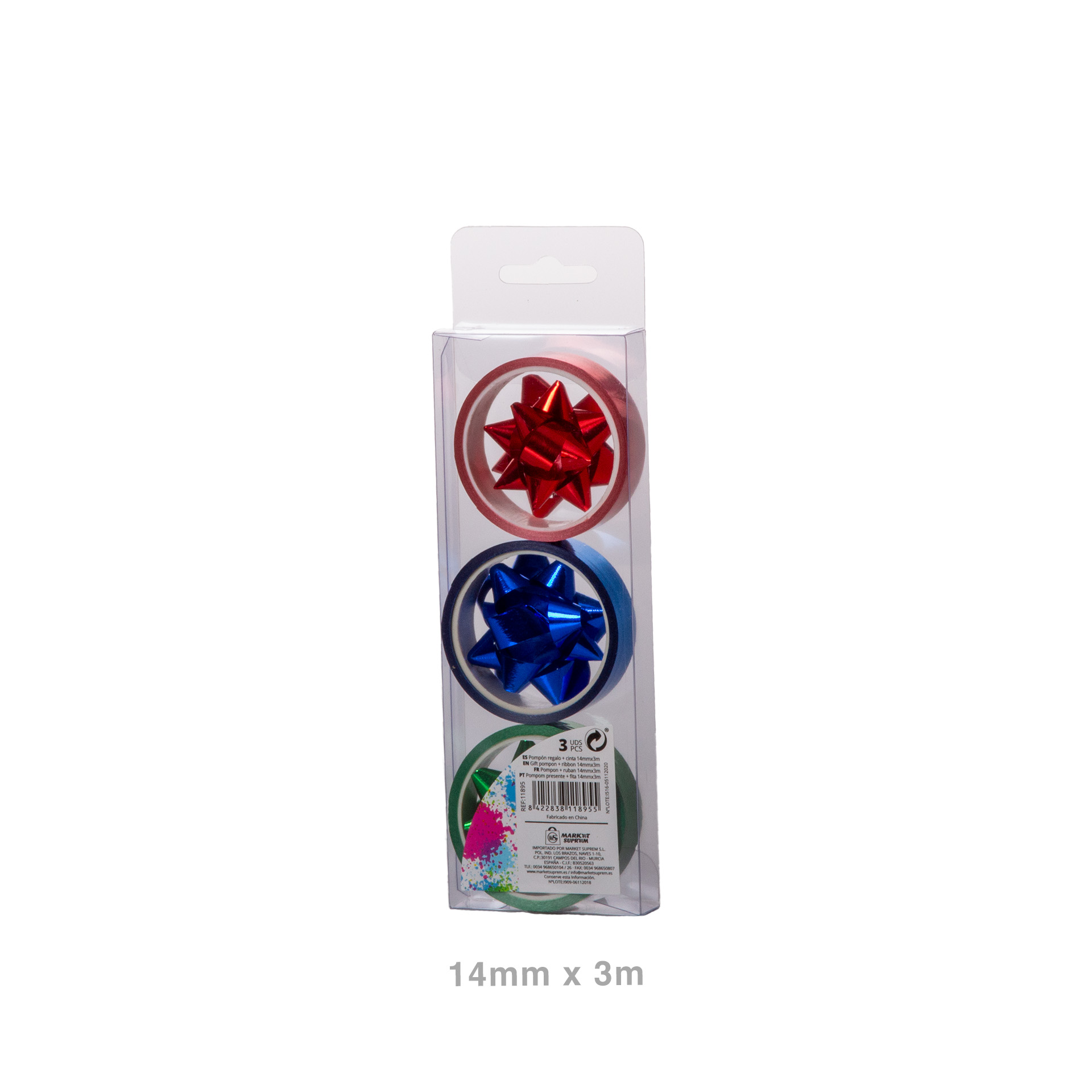 Fita Embrulho 14mmX3m + Laço Estrela Pack 3