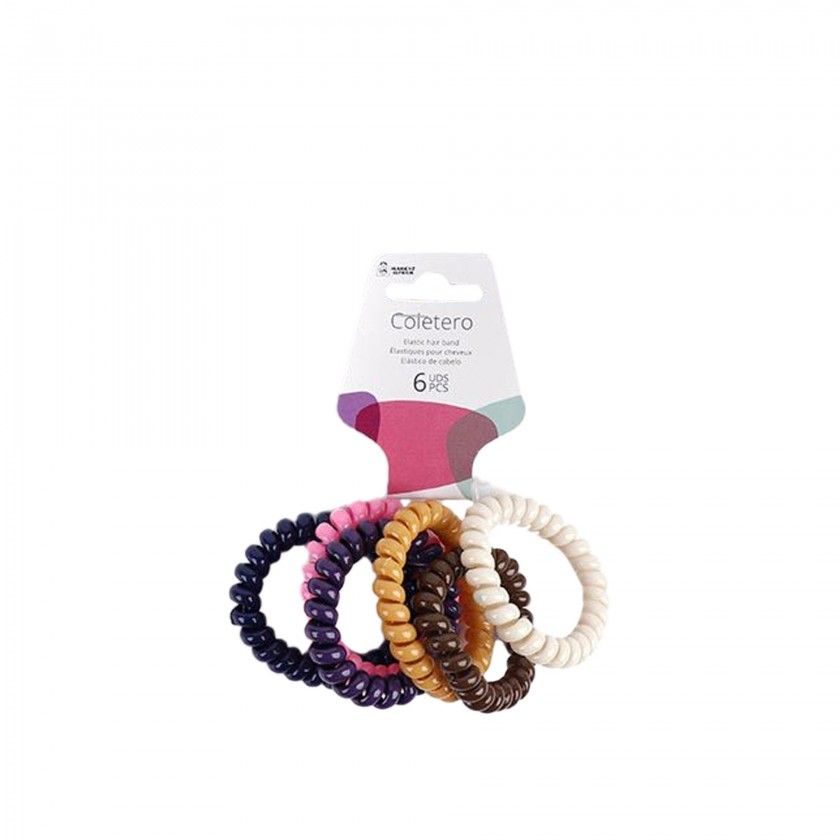Elástico Cabelo Plástico Espiral Cores Sortidas Pack 6 Elástico Cabelo Plástico Espiral Cores Sortidas Pack 6
