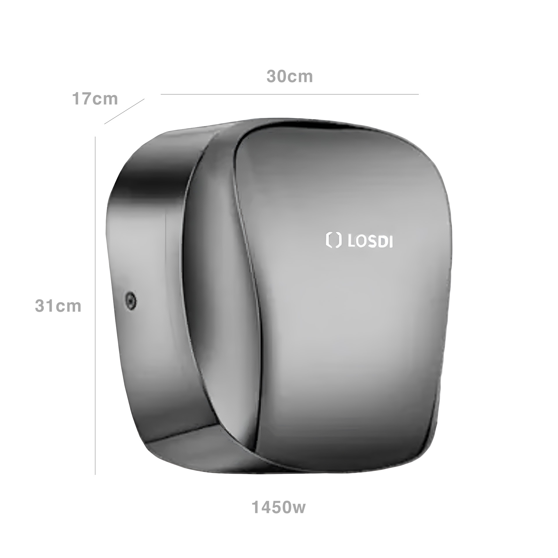 Secador Mãos Óptico Inox Hepa Cinza Satinado 1450W 31X30X17cm