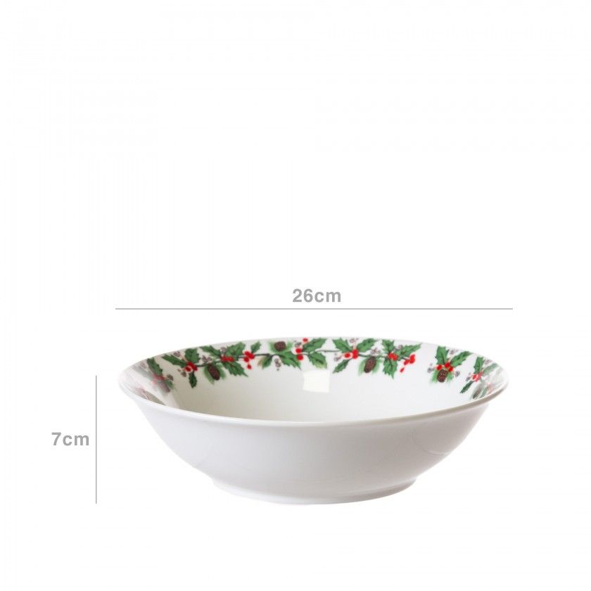 Saladeira Porcelana Azevinho Redondo 26X7cm Saladeira Porcelana Azevinho Redondo 26X7cm