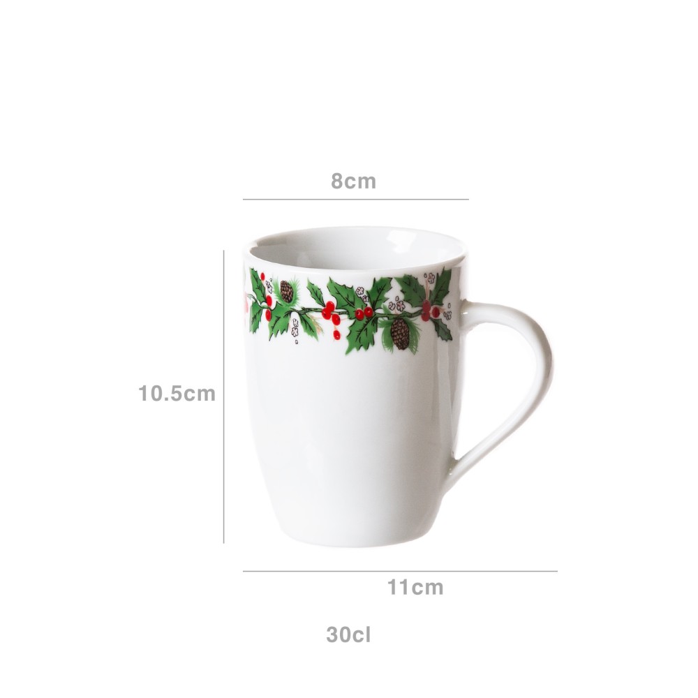 Caneca Porcelana Azevinhos 300ml 8X11X10.5cm