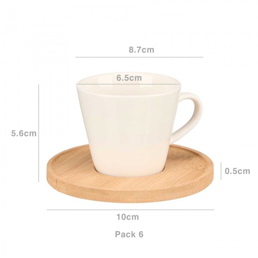 Chvena Caf Cermica com Prato Bambu 8.7X6.5X5.6cm Pack 6