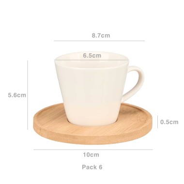 Chávena Café Cerâmica com Prato Bambu 8.7X6.5X5.6cm Pack 6