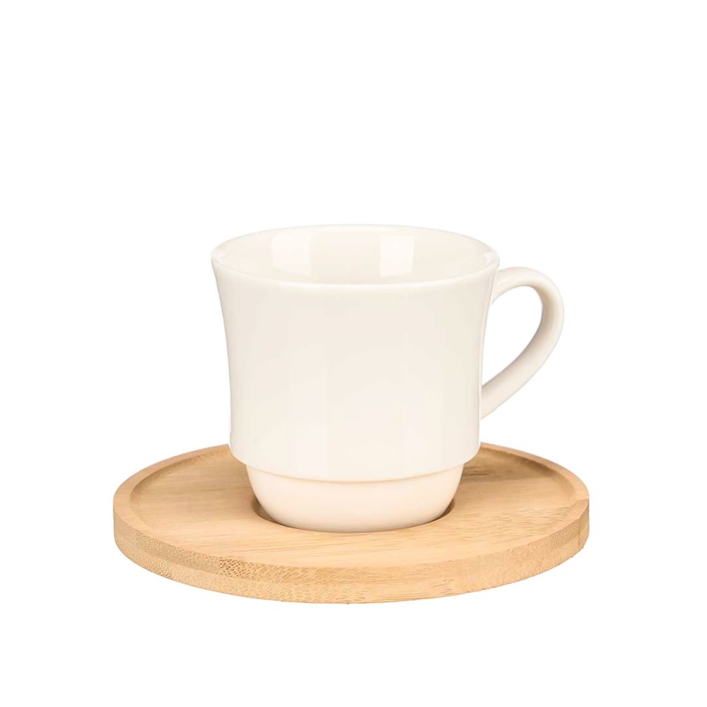 Chávena Café Cerâmica com Prato Bambu 9X6.4X6.1cm Pack 6