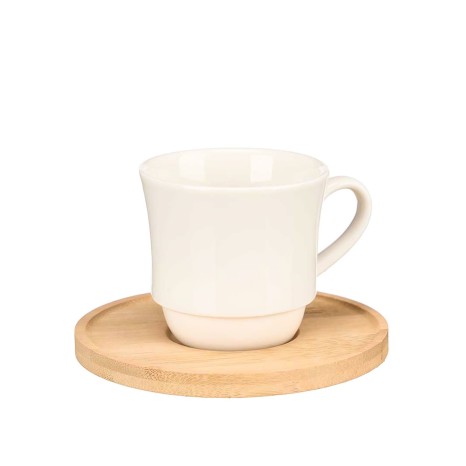 Chávena Café Cerâmica com Prato Bambu 9X6.4X6.1cm Pack 6 - Image product