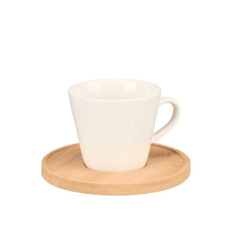 Chávena Café Cerâmica com Prato Bambu 8.7X6.5X5.6cm Pack 6 - Image product