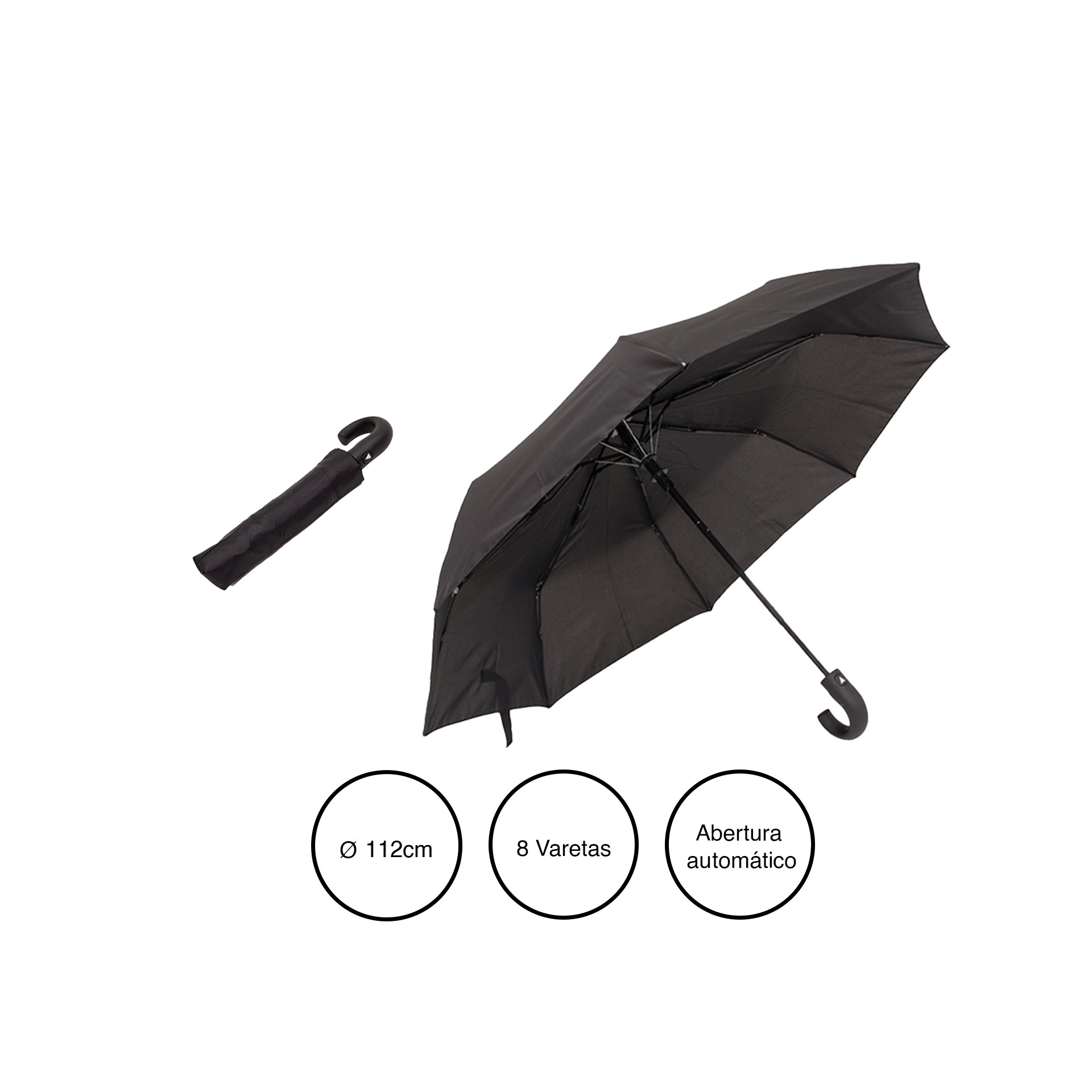 Guarda-Chuva 8 Varas Preto 112cm