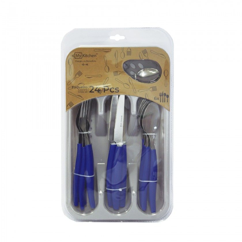 Talheres + Tabuleiro Azul 19.5X32.5X4.5cm Pack 25