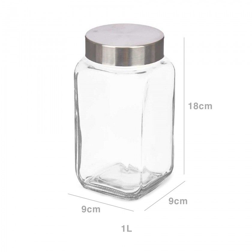 Frasco Vidro Tampa Metal 1000ml 9X9X18cm Frasco Vidro Tampa Metal 1000ml 9X9X18cm