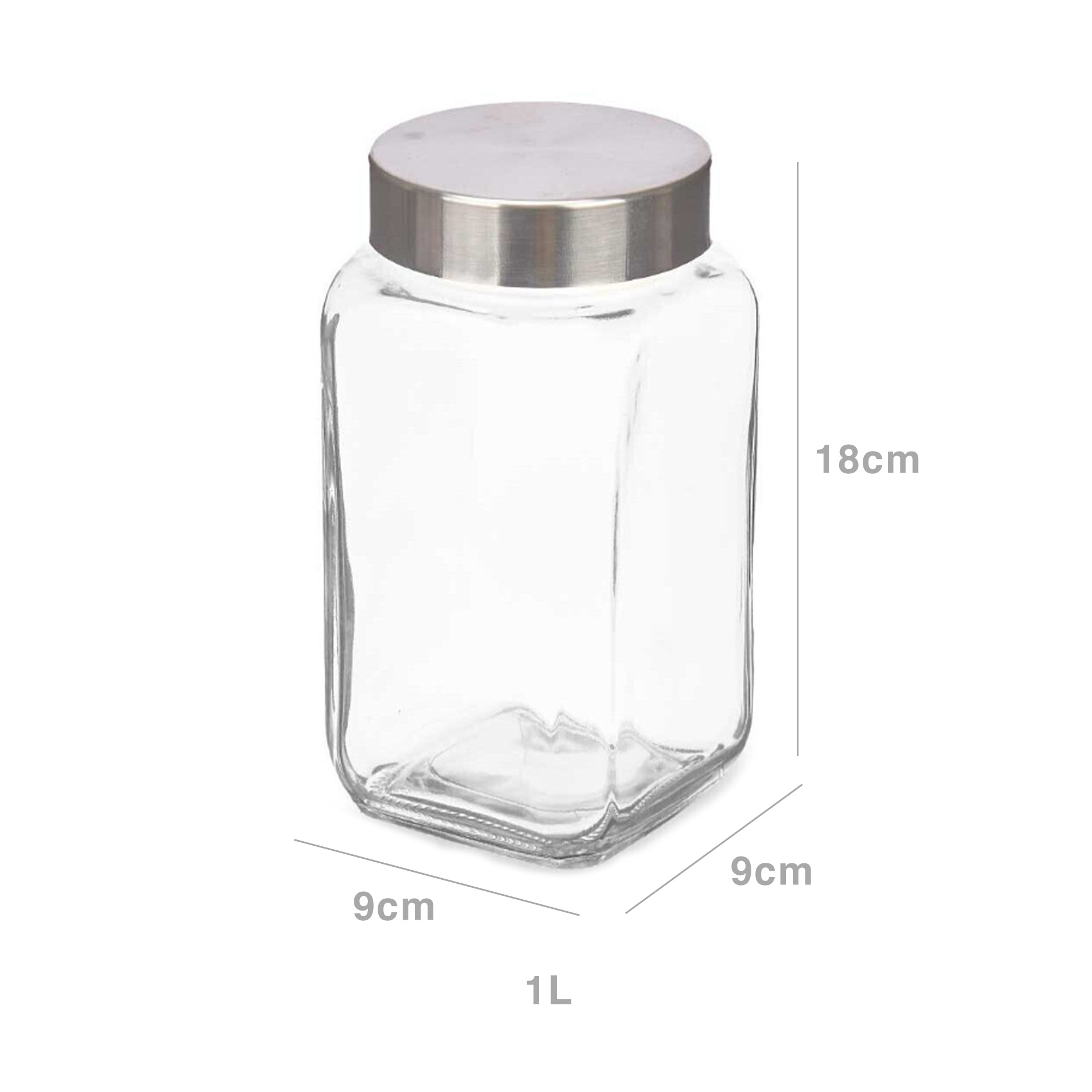 Frasco Vidro Tampa Metal 1000ml 9X9X18cm