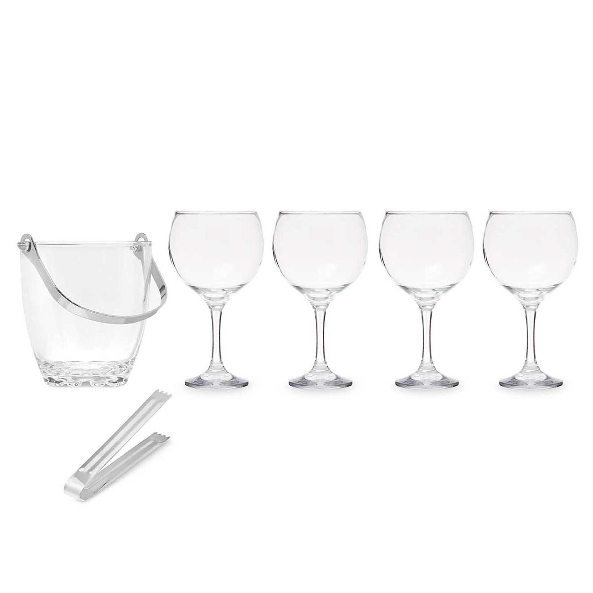 Balde Gelo Vidro 800ml + 4 Copos Gin 600ml 10.5X7.5X20cm