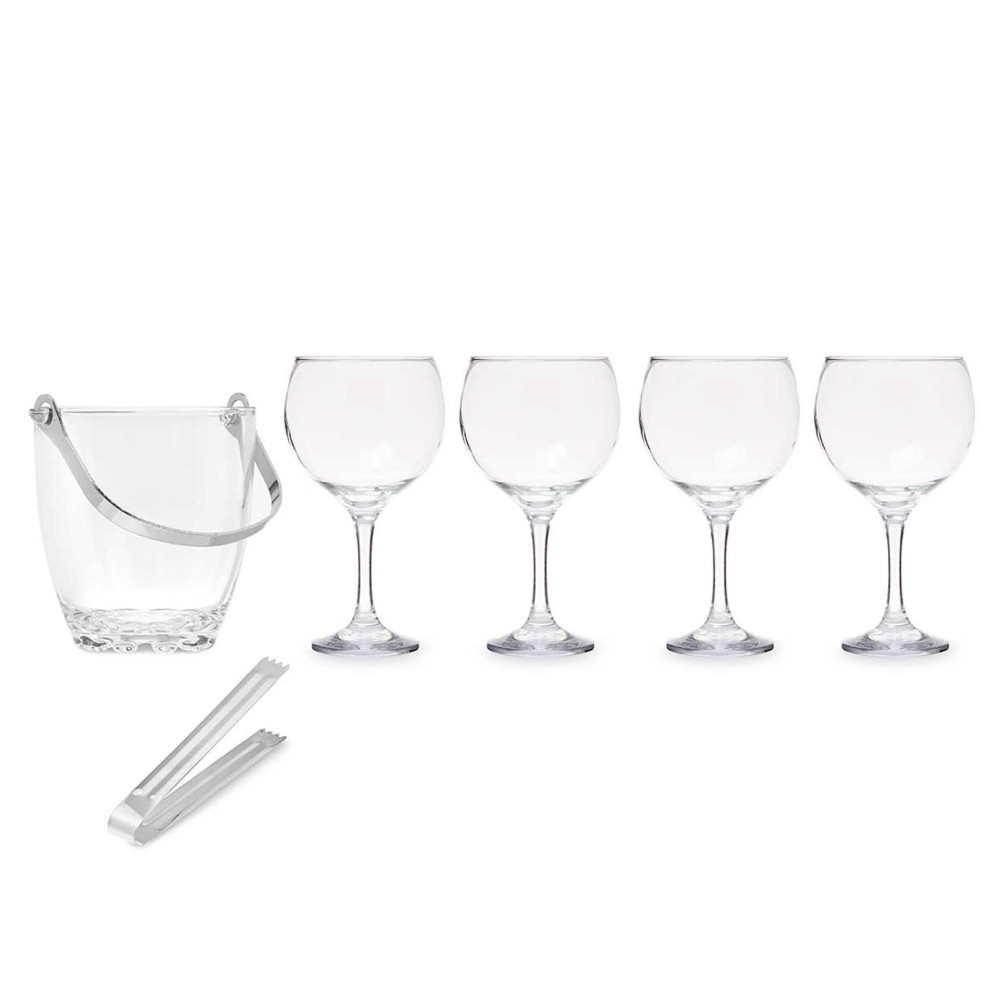 Balde Gelo Vidro 800ml + 4 Copos Gin 600ml 10.5X7.5X20cm