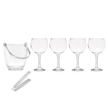 Balde Gelo Vidro 800ml + 4 Copos Gin 600ml 10.5X7.5X20cm