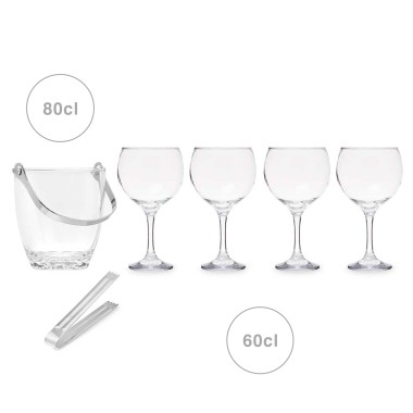 Balde Gelo Vidro 800ml + 4 Copos Gin 600ml 10.5X7.5X20cm