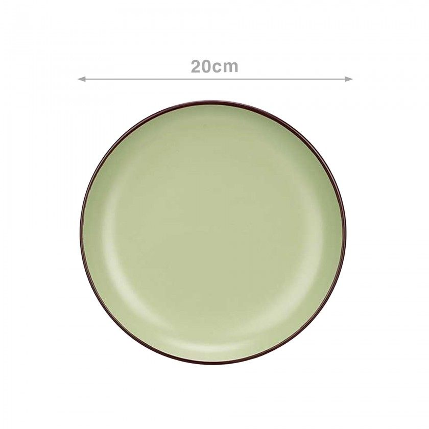Prato Cermica Sobremesa Redondo Verde 20cm Pack 6