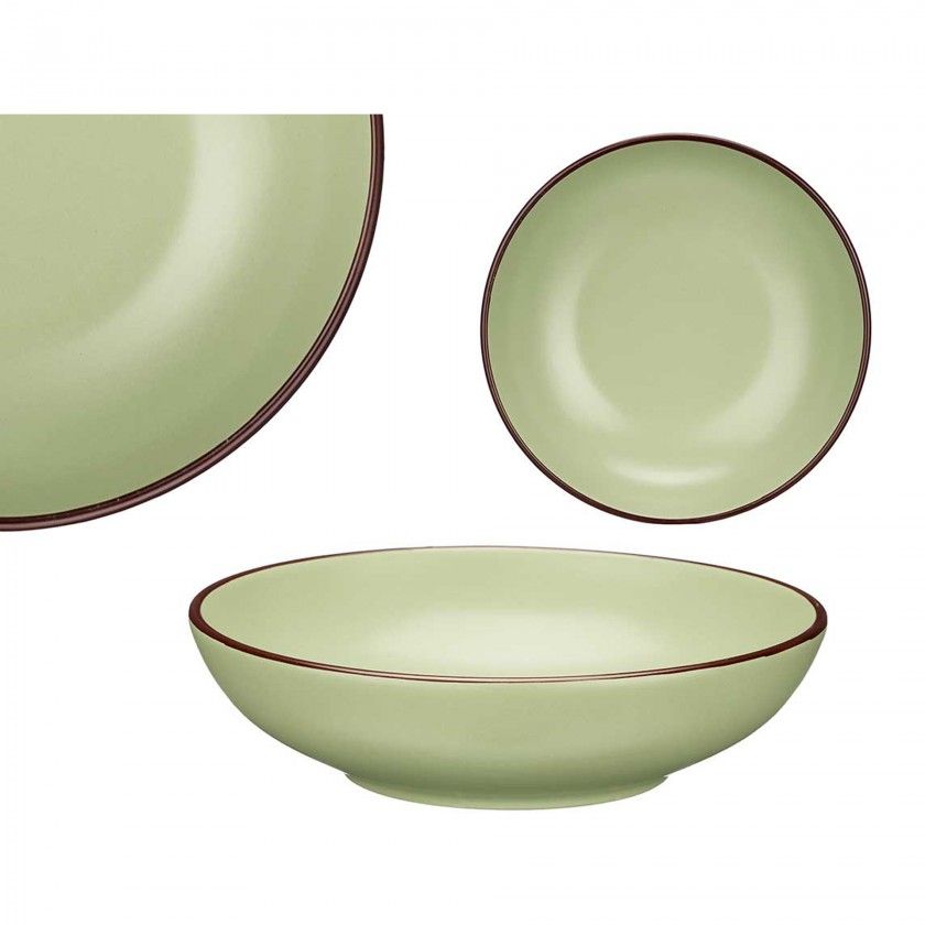 Prato Cermica Sopa Redondo Verde 20cm Pack 6