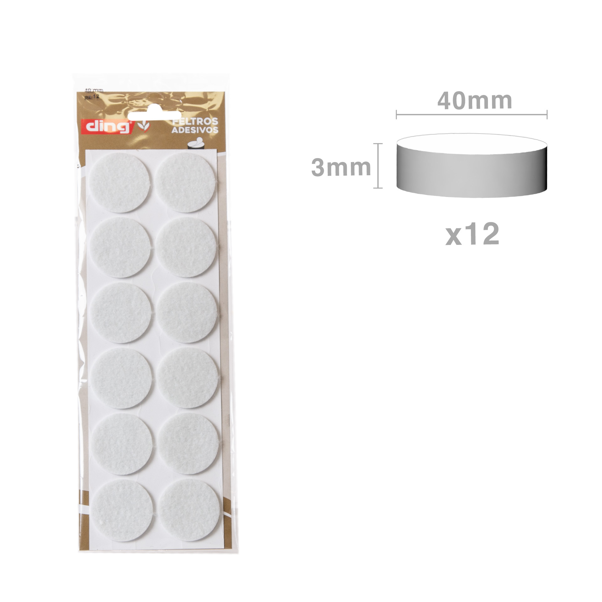Feltro Adesivo Redondo 40X3mm Pack 12
