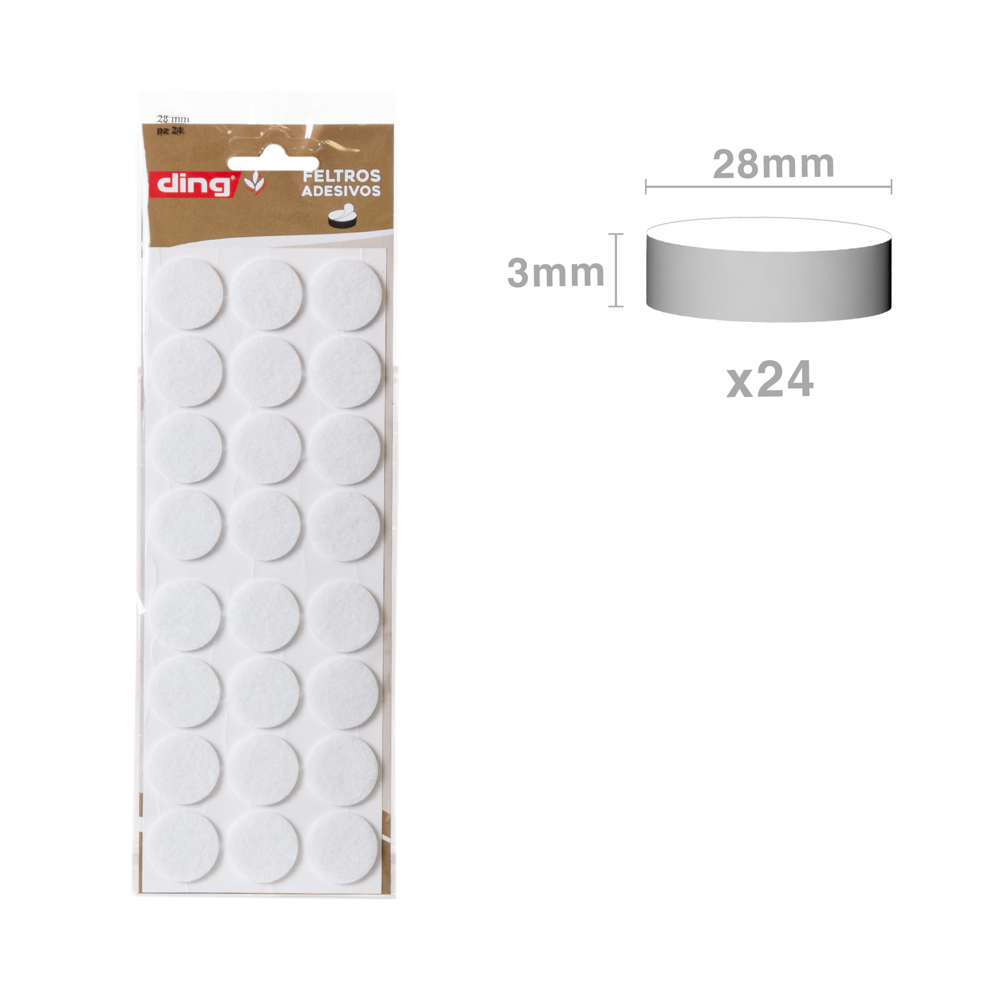 Feltro Adesivo Redondo 28X3mm Pack 24