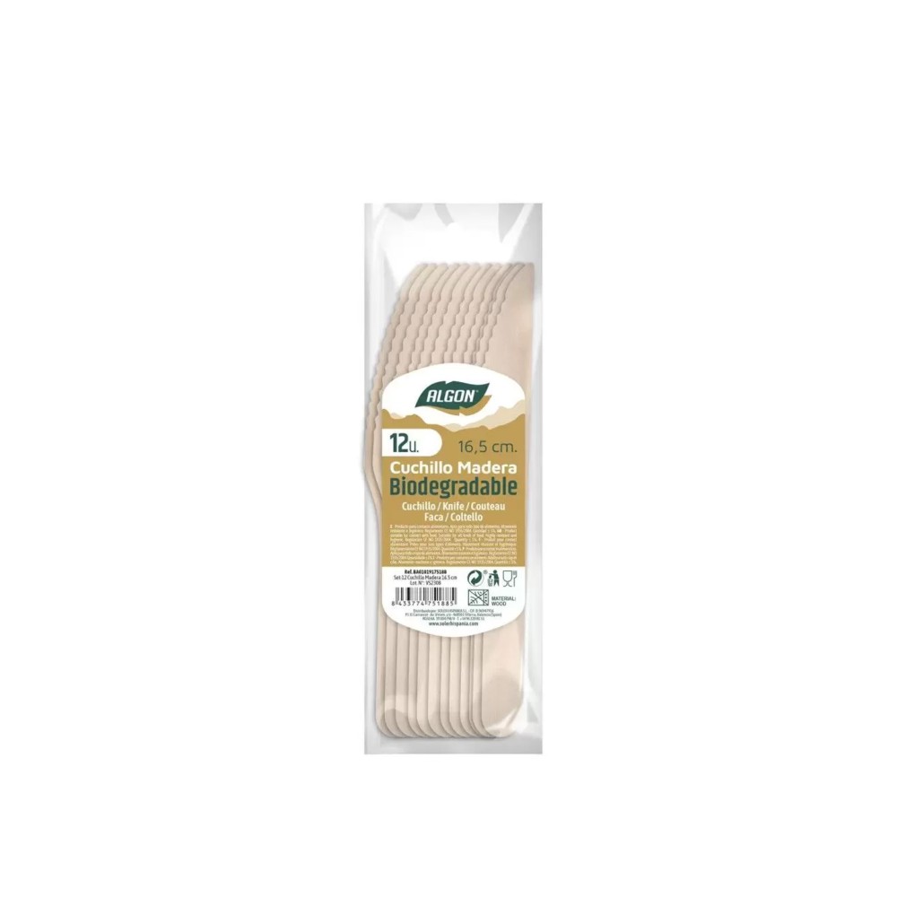 Faca Madeira Biodegrad�vel 16cm Pack 12