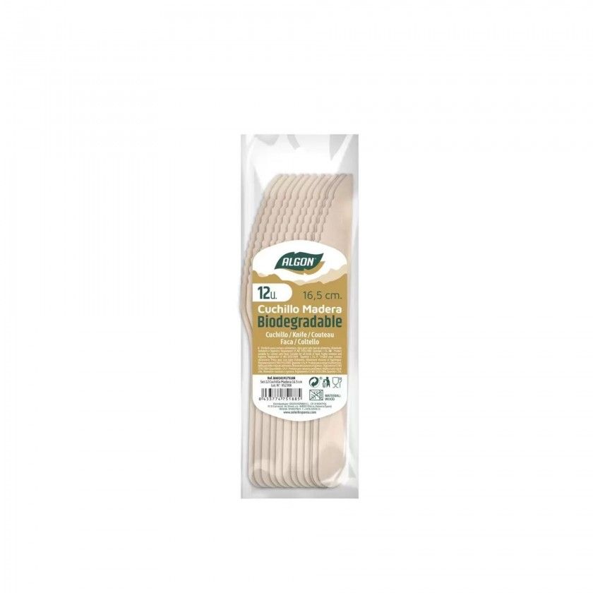 Faca Madeira Biodegradável 16cm Pack 12 Faca Madeira Biodegradável 16cm Pack 12