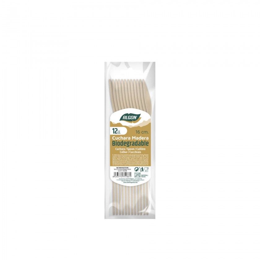Colher Madeira Biodegradável 16cm Pack 12 Colher Madeira Biodegradável 16cm Pack 12