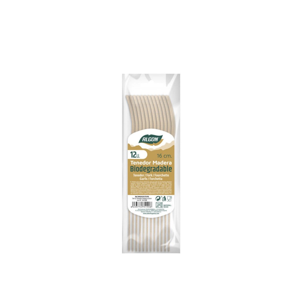 Garfo Madeira Biodegradável 16cm Pack 12