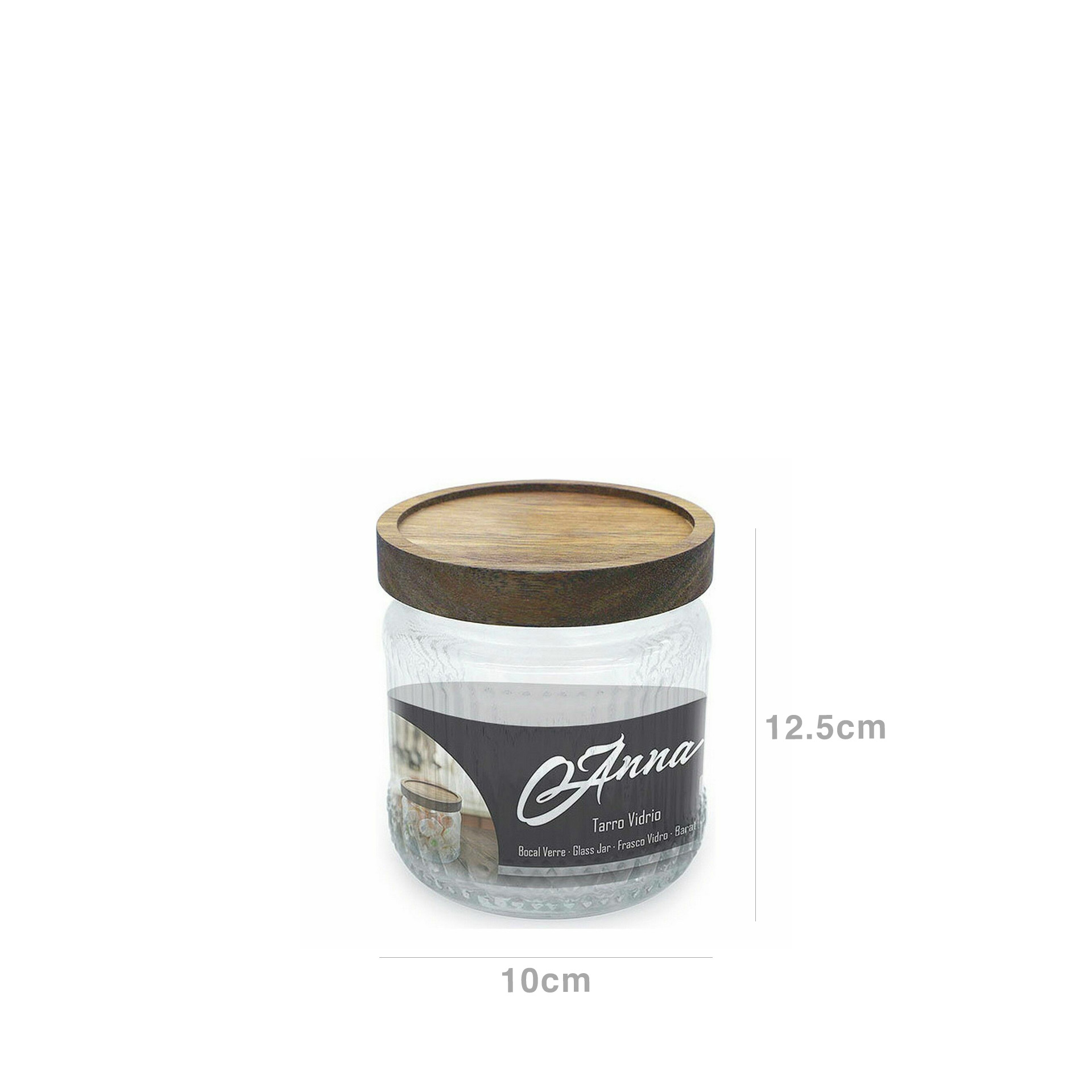 Frasco Hermético Anna com Tampa Madeira 0.450ml 10X12.5cm