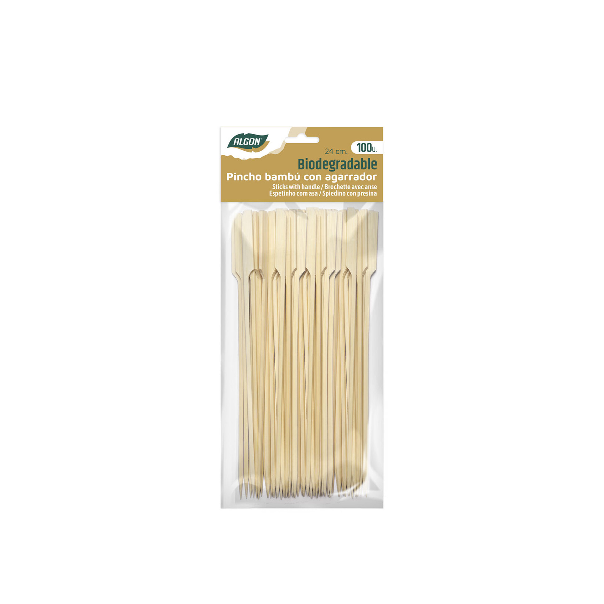 Palito Bambu Biodegradável com Agarrador 24cm Pack 100