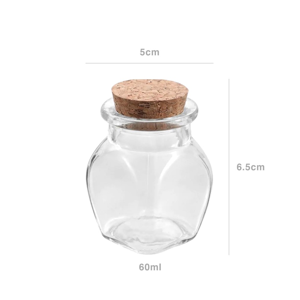 Frasco Vidro Tampa Cortiça Redondo 60ml 5X6.5cm