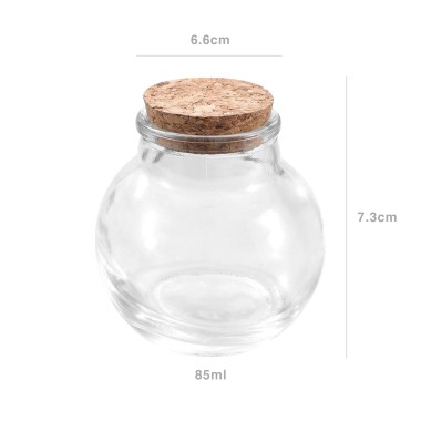 Frasco Vidro Tampa Cortiça Redondo 85ml 6.6X7.3cm
