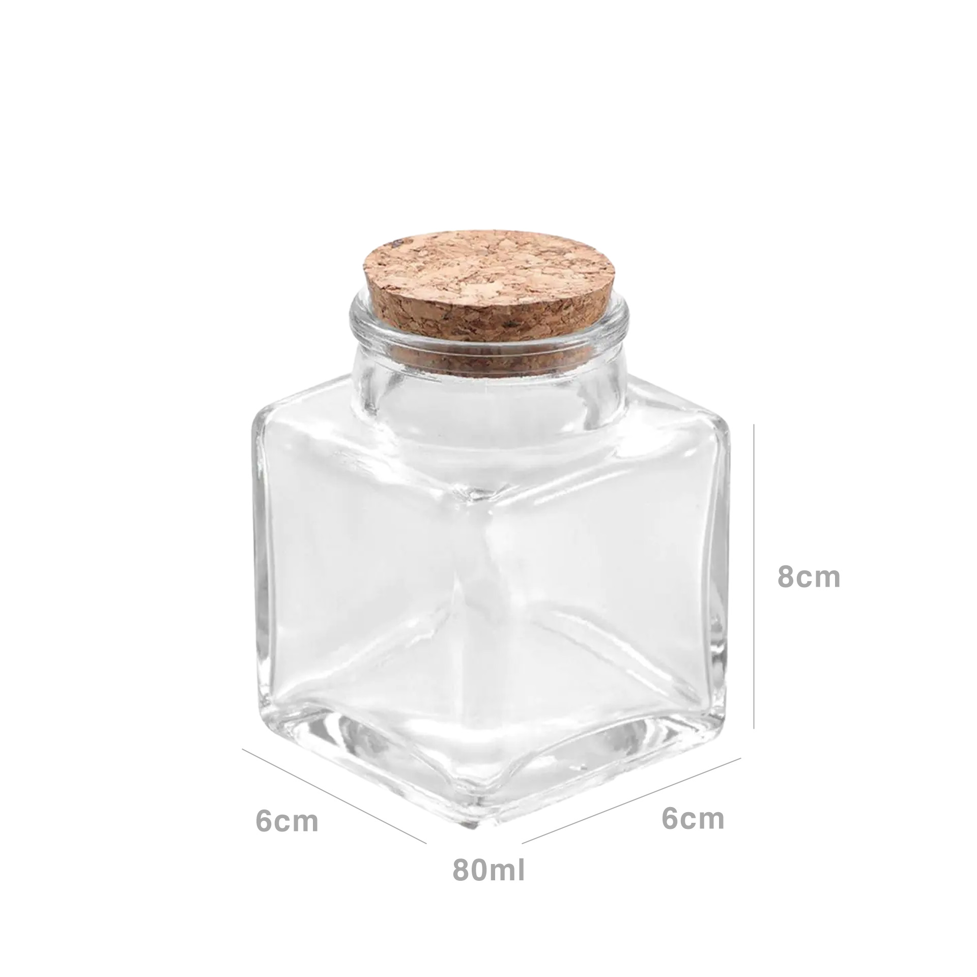 Frasco Vidro Tampa Cortiça Quadrado 80ml 6X6X8cm